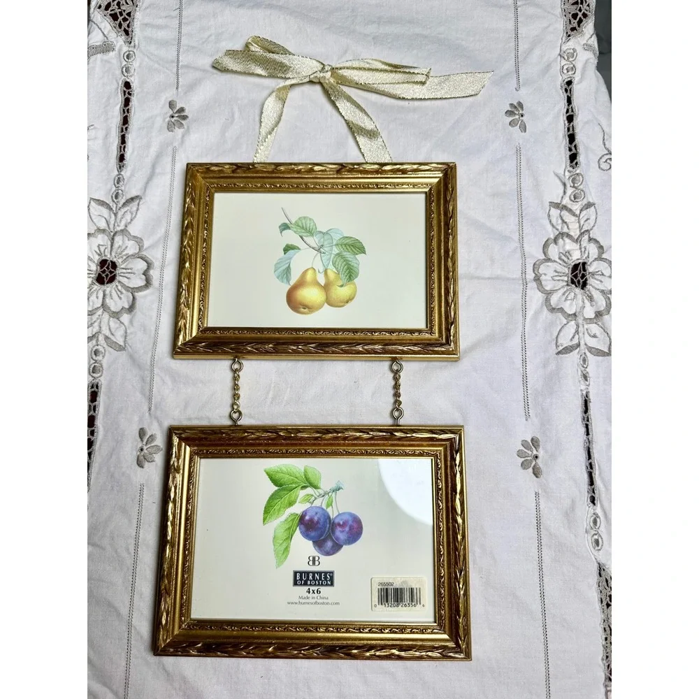 Burnes of Boston Gold Gilt Ornate Double Hanging Picture Frame 4x6 Vintage